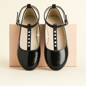 Black Patent Kids Shoes with Pearl Detail